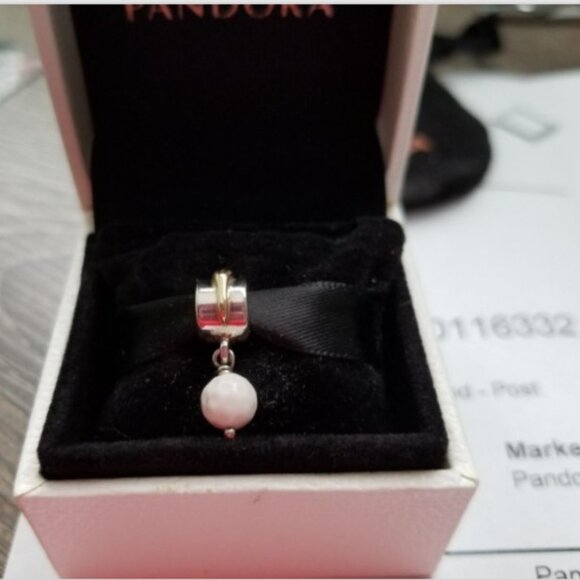 Auth Pandora Retired Sterling Silver w/14K Gold White Agate Golf Ball 790440AGW - Picture 2 of 10